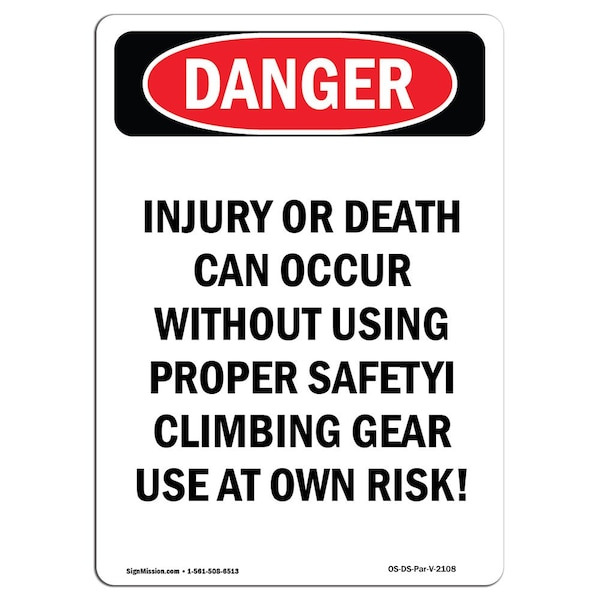 OSHA Sign, Injury Or Death Can Occur W/O, 5in X 3.5in Decal, 10PK, 3.5" W, 5" L, Portrait, PK10